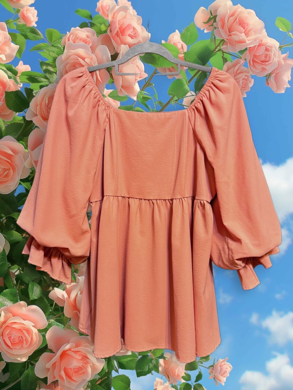 entro Peach Puff Peasant Blouse